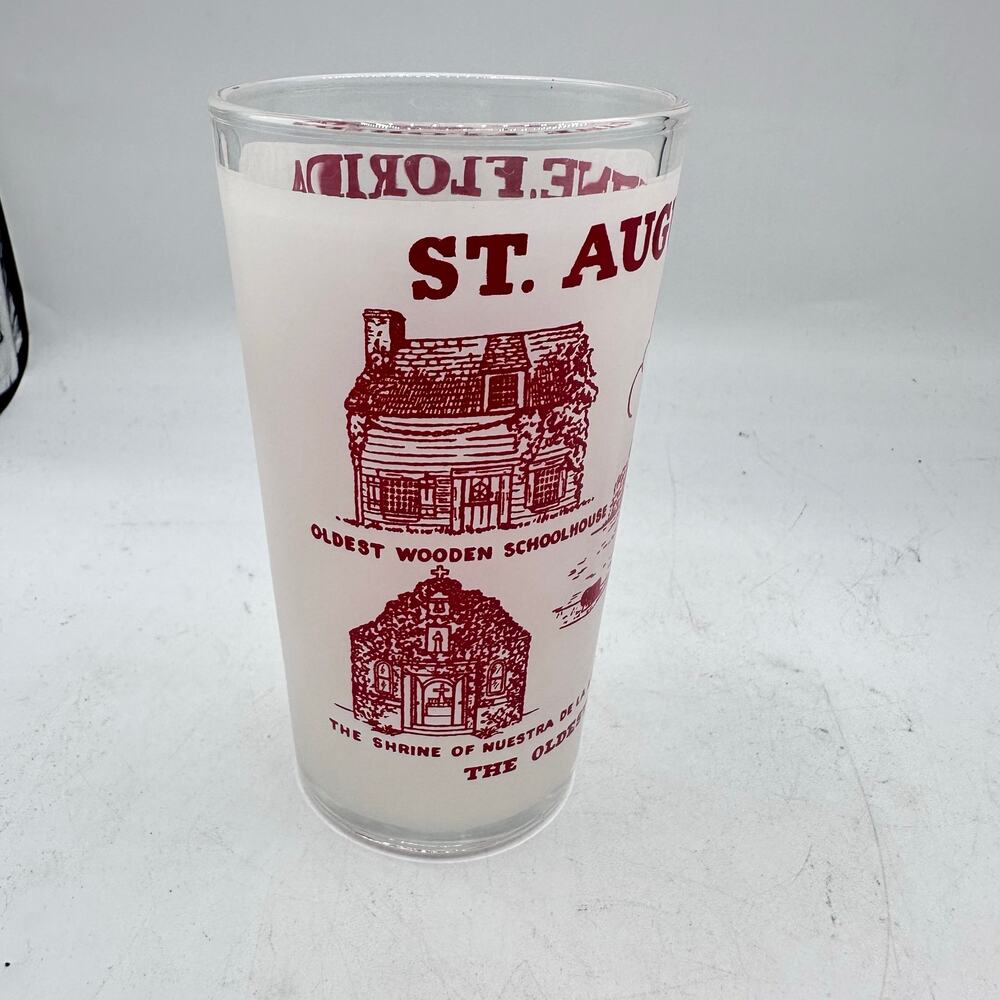 Vintage Florida St Augustine Souvenir Glass Frosted Tumbler Hazel Atlas MCM - Picture 3 of 9